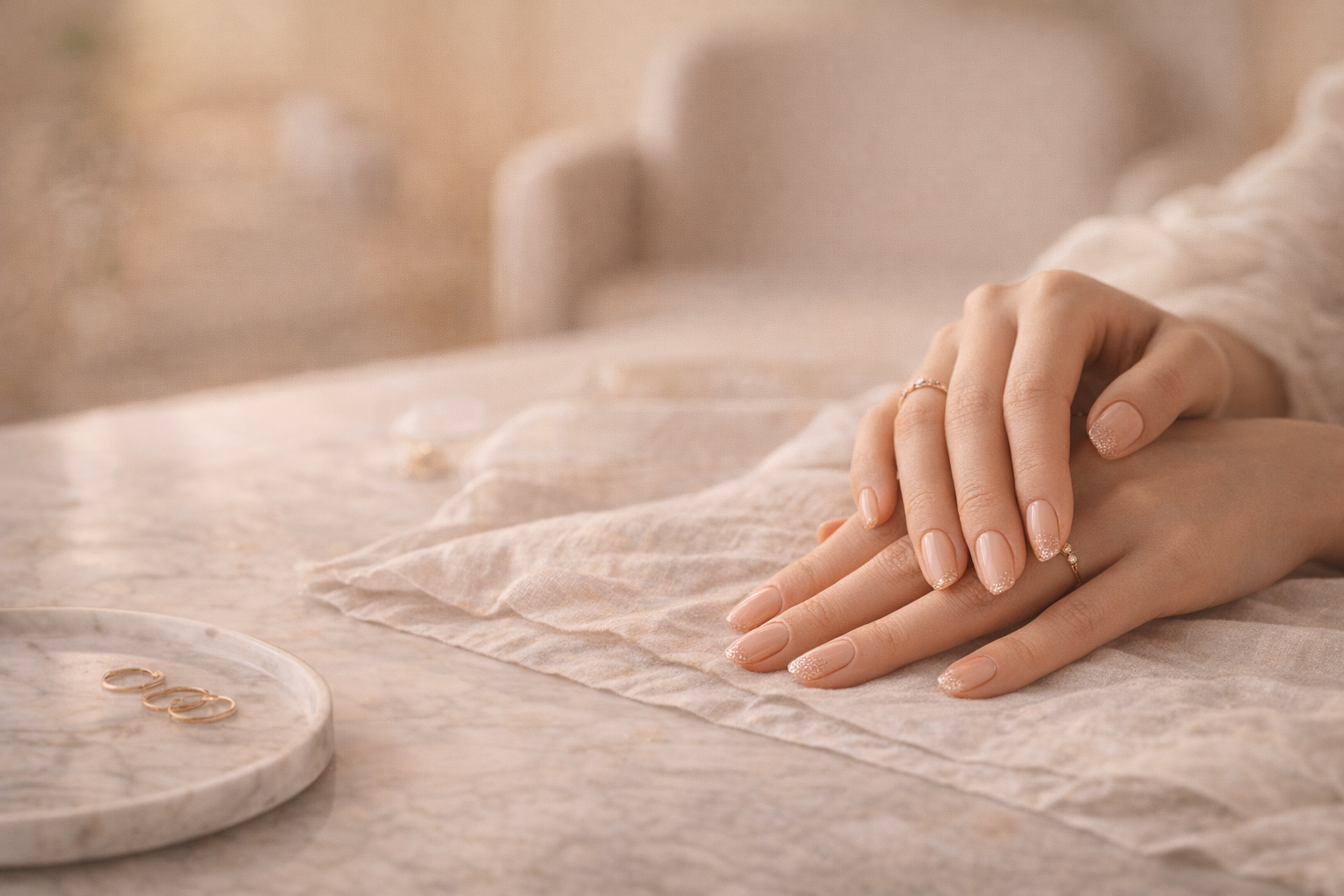 上品なネイルデザインを施した手元のイメージ
