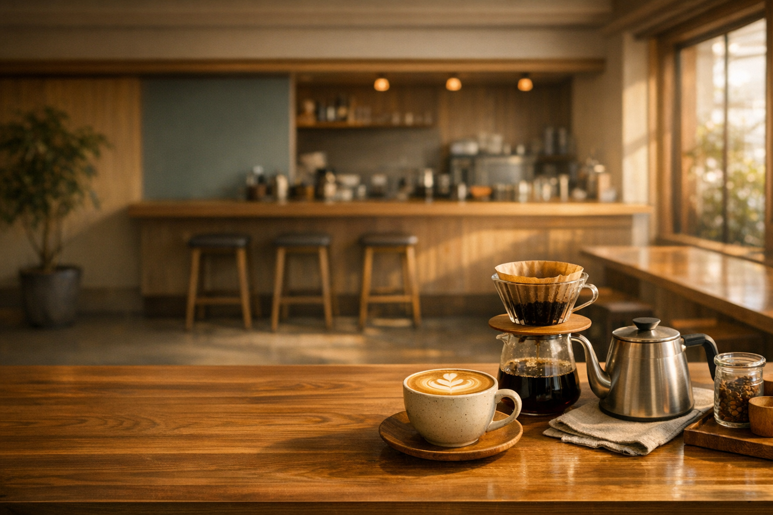 スペシャルティコーヒーのある店内風景