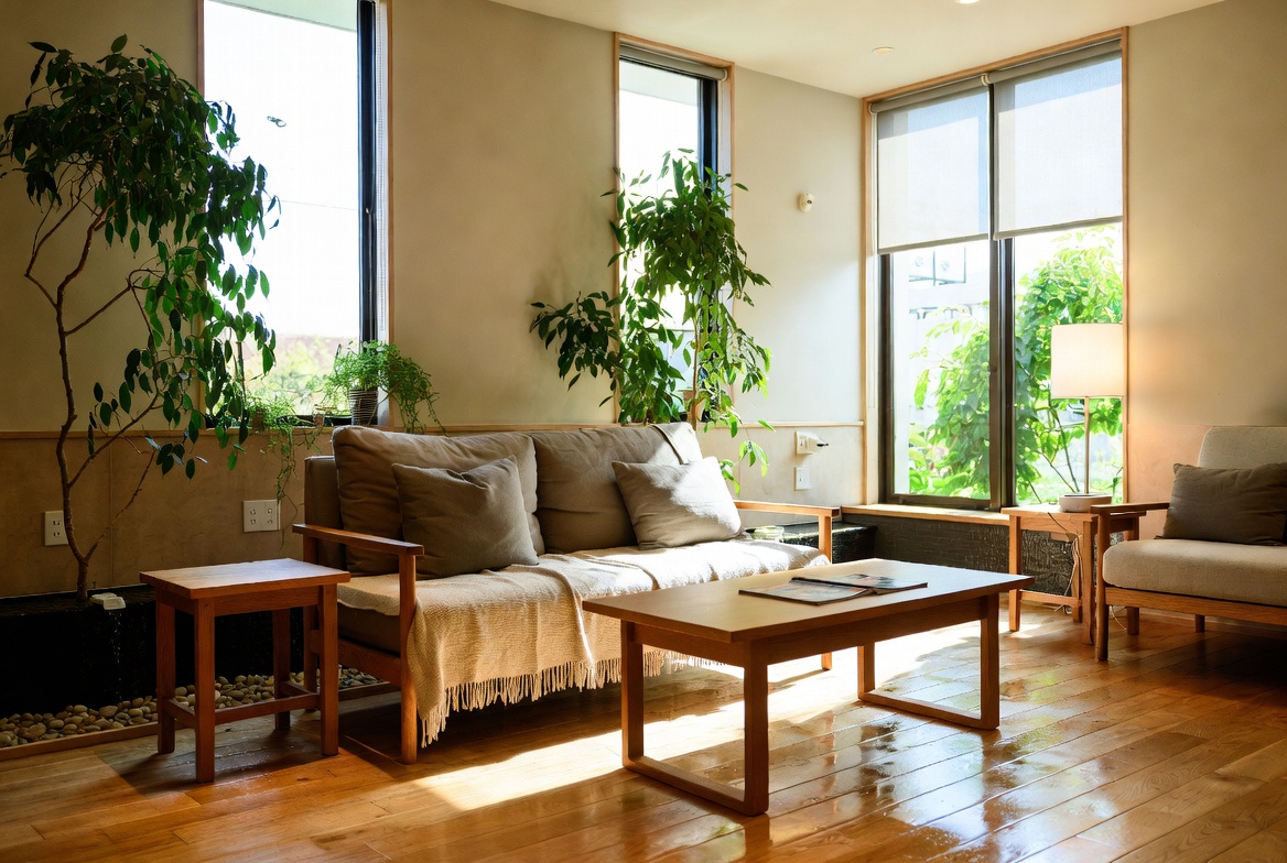 木の温もりを感じる明るい待合スペース